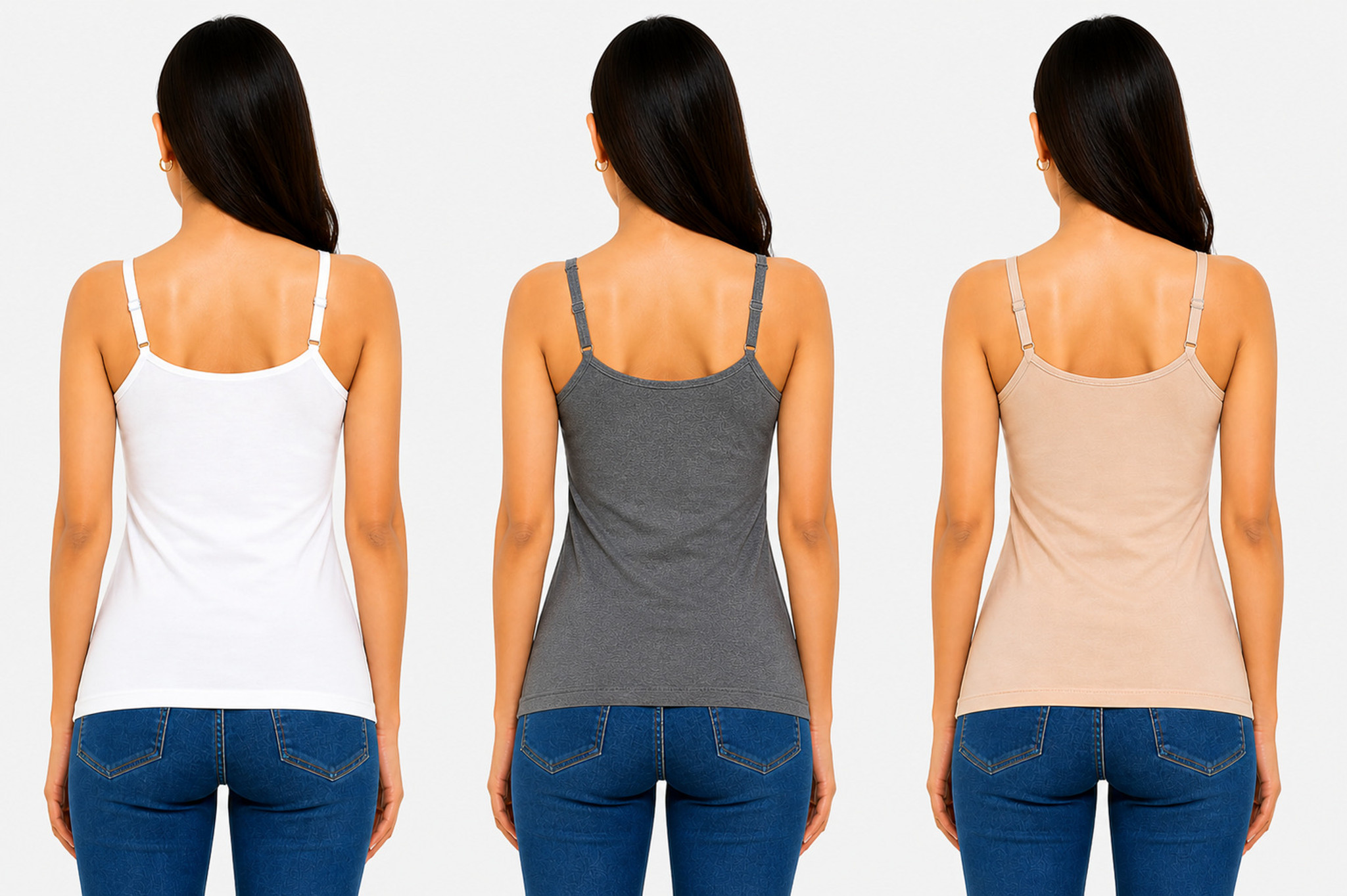 SHIIVORAA Women's Super Combed Cotton Rib Camisole with Adjustable Straps Pack Of 3 (Multicolour) | Camisole | Cami Top | Women Camisole | Ladies Camisole | Spaghetti Strap Camisole | Sleeveless Camisole